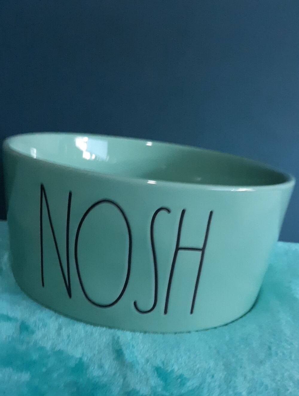 Rae Dunn Solid Blue Dog Bowl Nosh Ceramic New Large Magenta 8"x4" All Over Teal